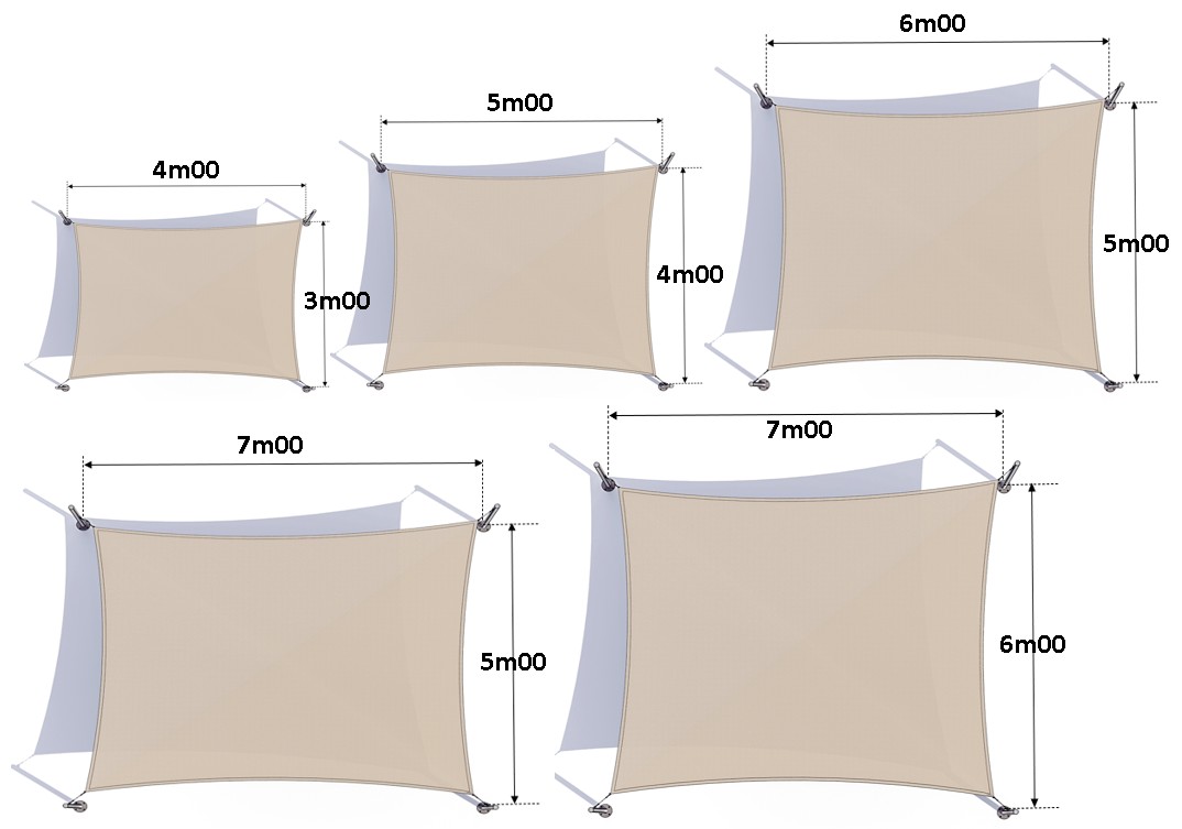 croquis des dimensions disponibles des concepts twist voile d'ombrage